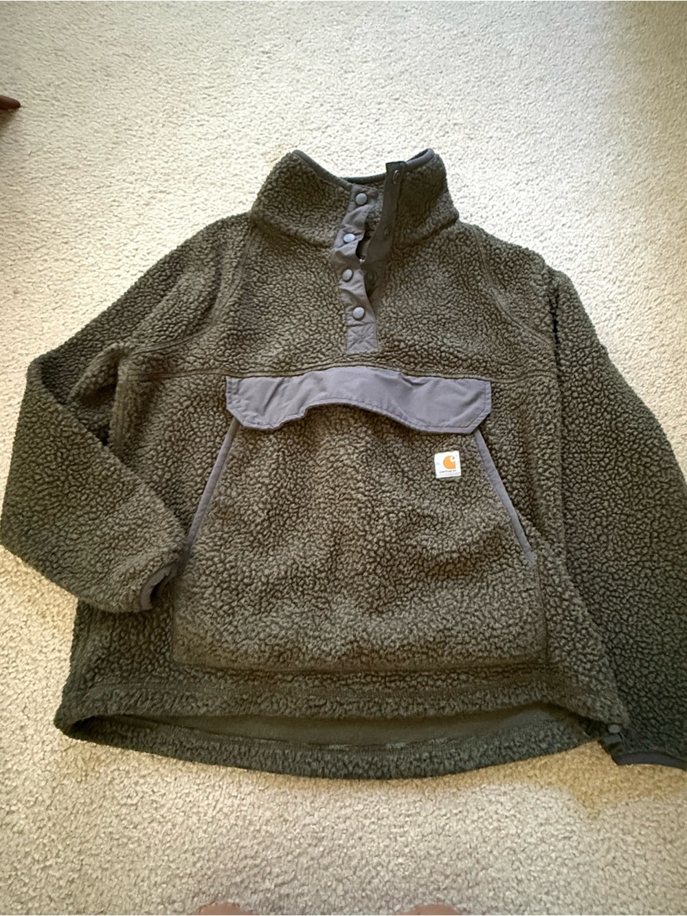 Carhartt Olive Green Sherpa-Lined Relaxed Fit Pullover - Medium (M) Women